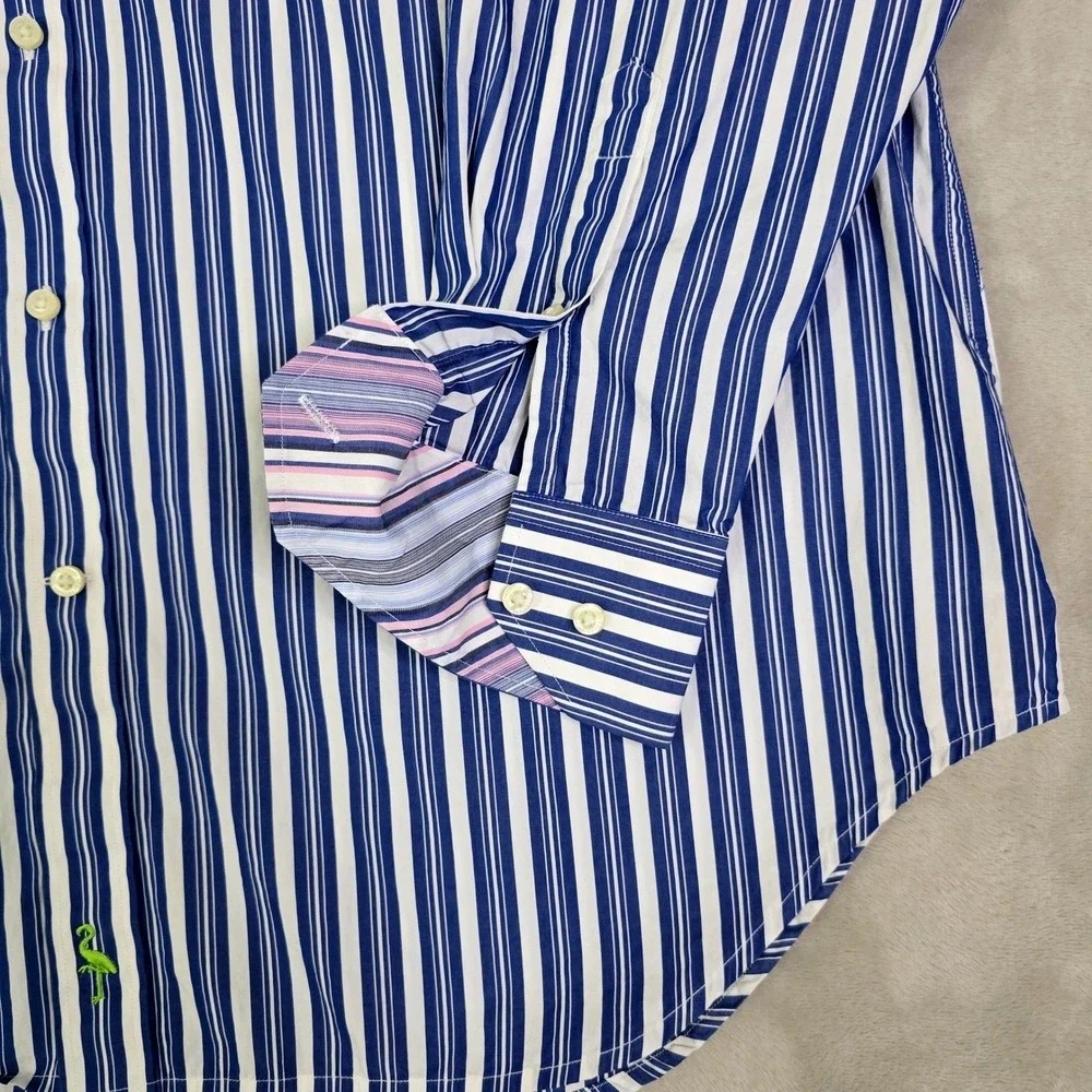 Tailorbyrd‎ Mens XXL Button Down Dress Shirt Blue & White Stripe 100% Cotton